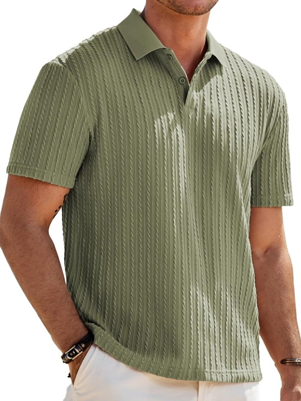 Mens Casual Polo Shirt Summer Short Sleeve Vacation Button Beach Knit Stretchy G